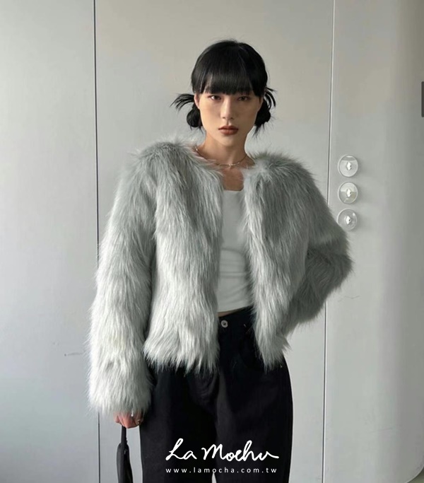 無領毛毛外套
